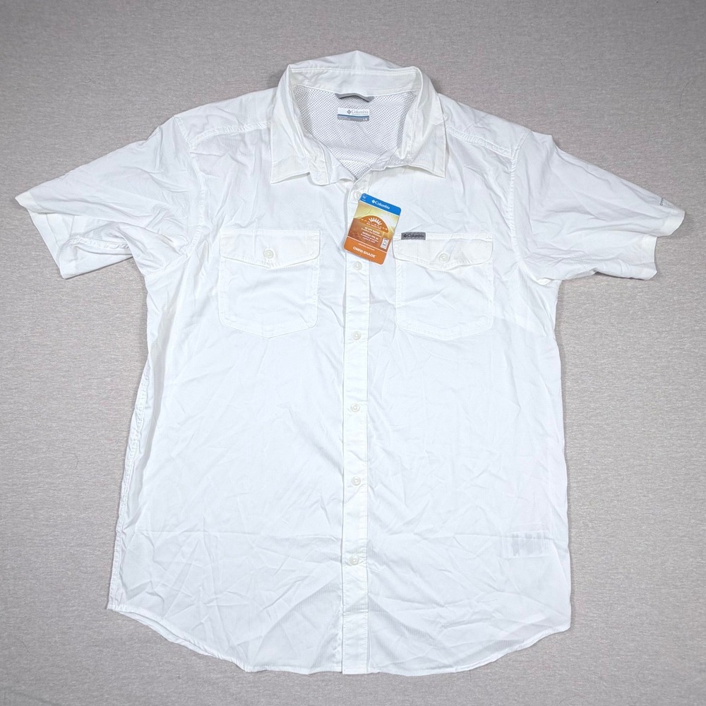 NWT Columbia Men Utilizer II Solid Short Sleeve Shirt White L Omni Shade Fishing